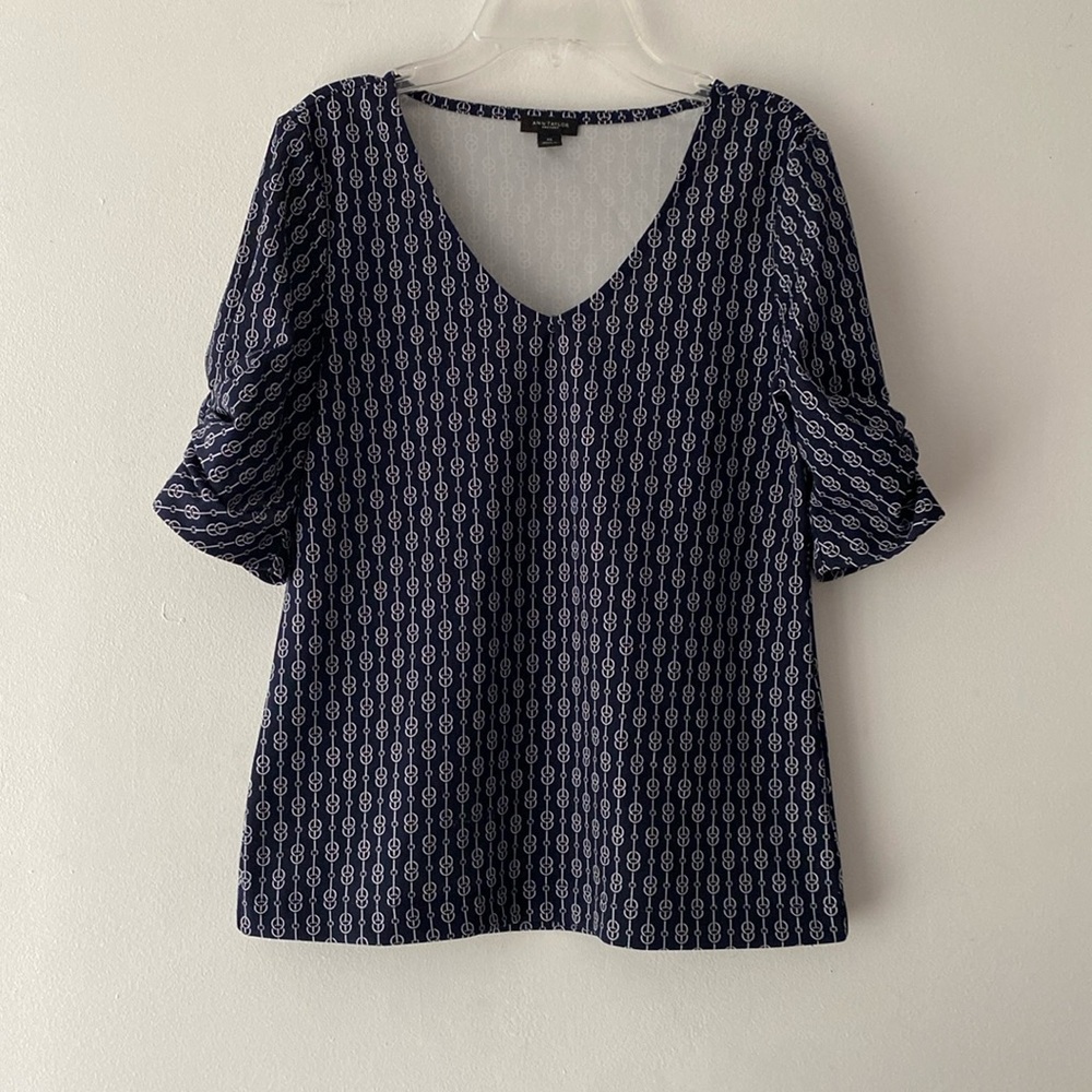 Ann Taylor Navy Office Career Top & Cinched Sleeves Size Extra Small XS NWOT